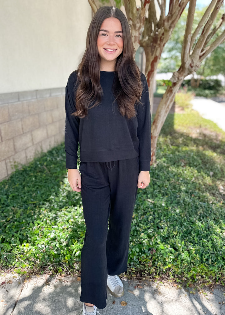 Sophie Solid Pajama Set - Black