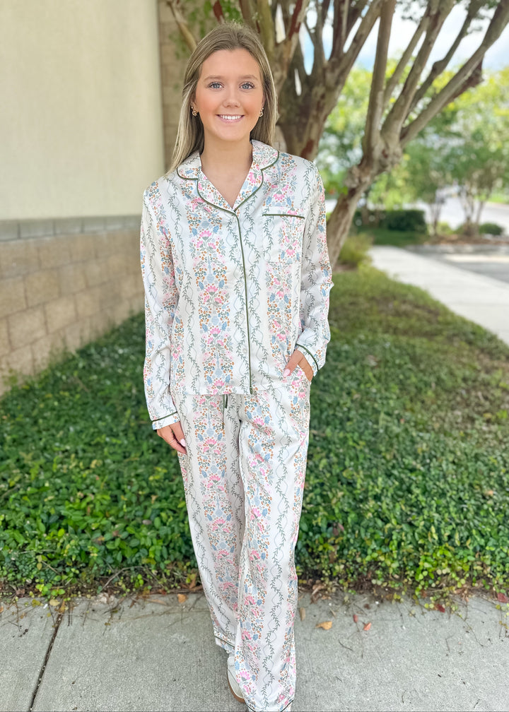 Charlotte Ivy Lane Satin Pajama Pant Set - Ivory