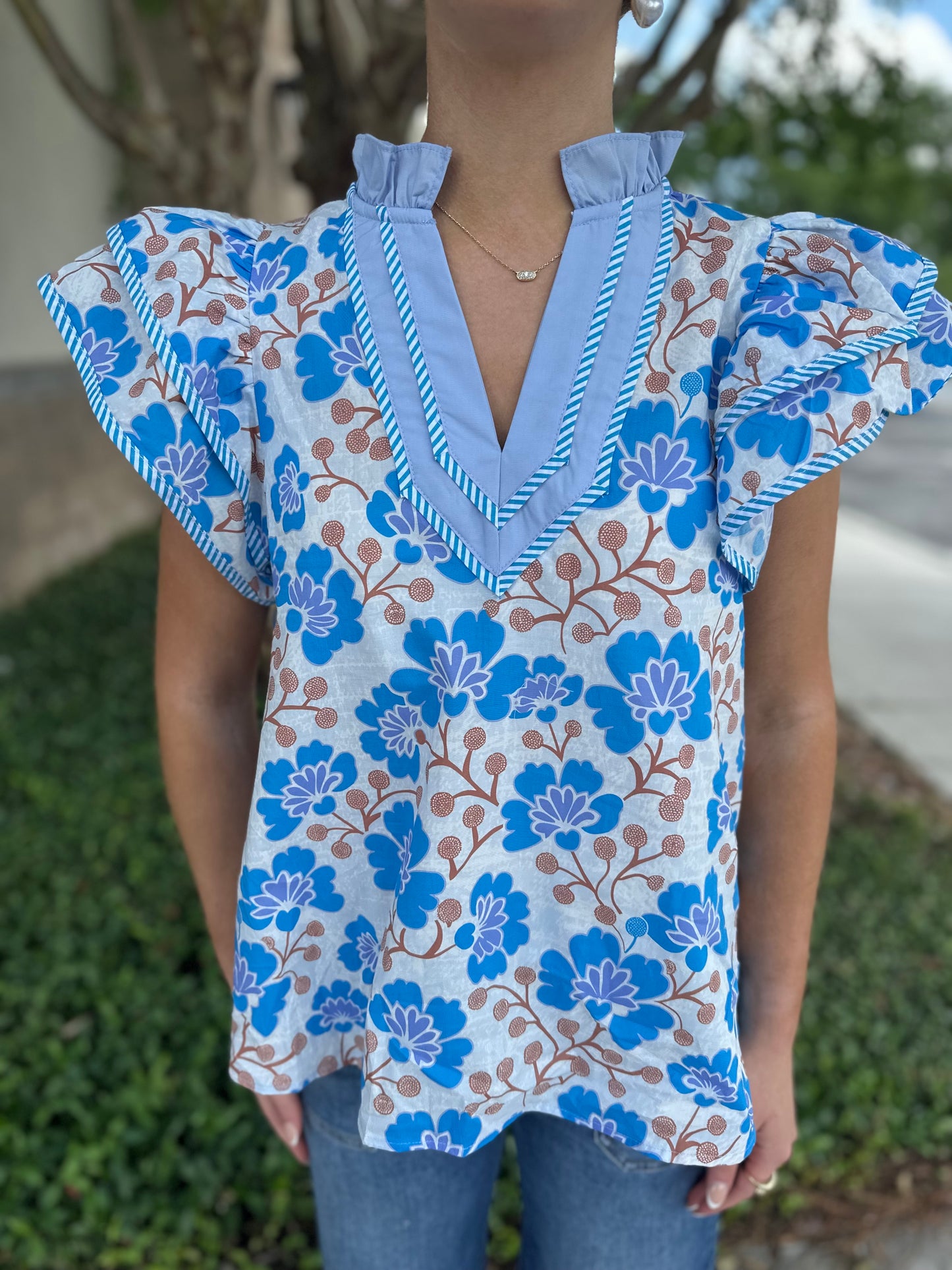 Lila Floral Ruffle Sleeve Top