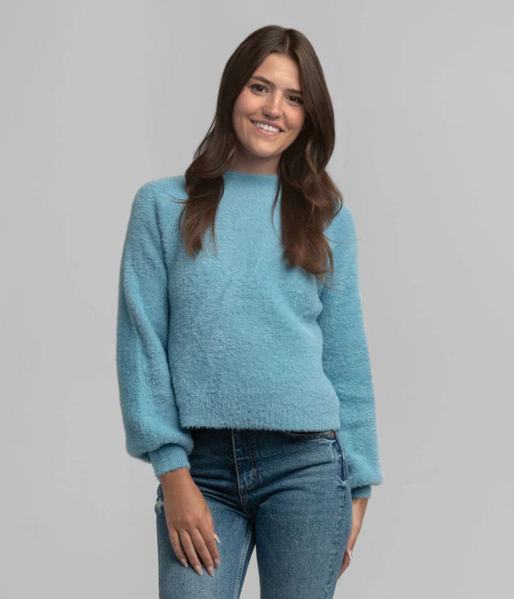 SSCO Women’s Feather Knit Mockneck Sweater - Chalky Blue