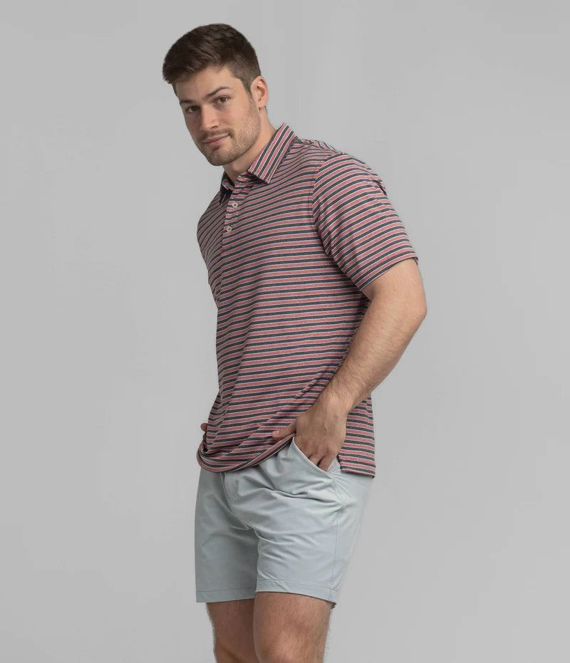 SSCO Men’s Cahaba Heather Stripe Performance Polo - Black Cherry
