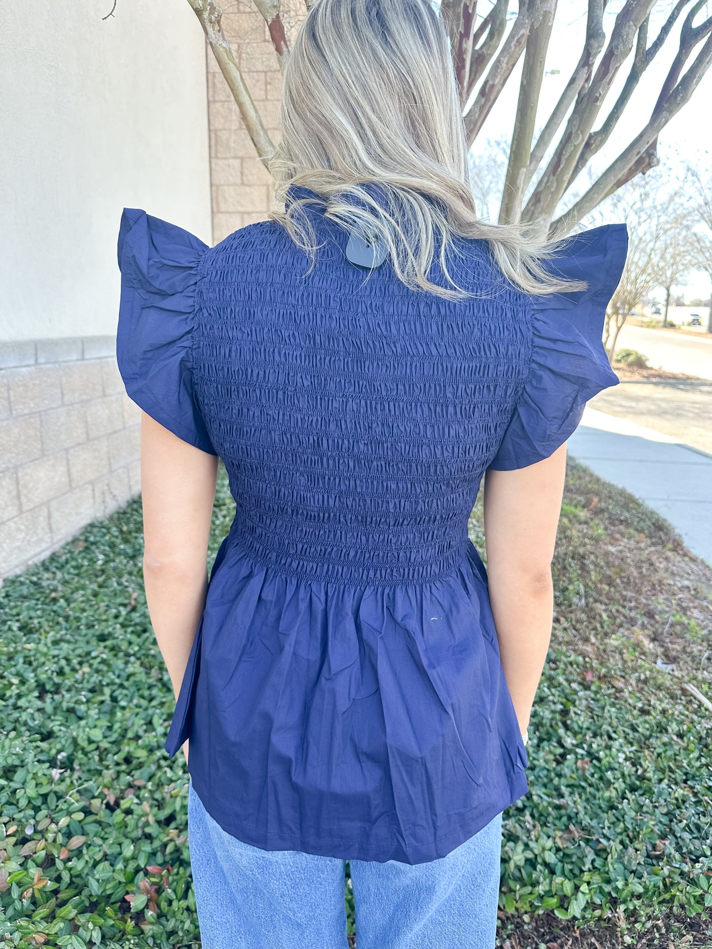 Andy Smocked Top - Navy