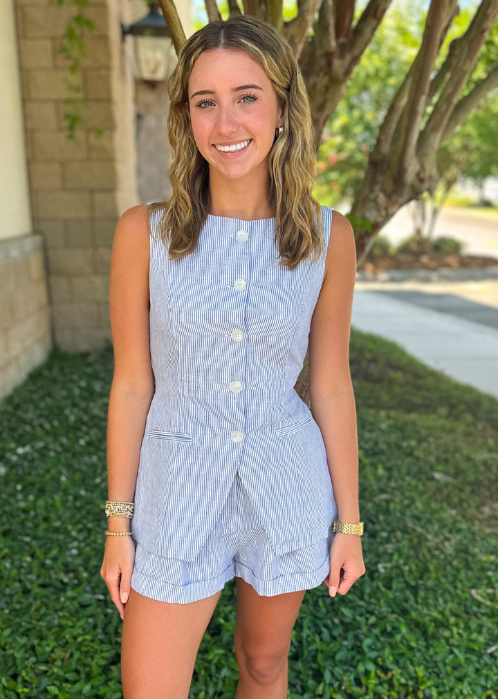 Chambray Linen Striped Vest
