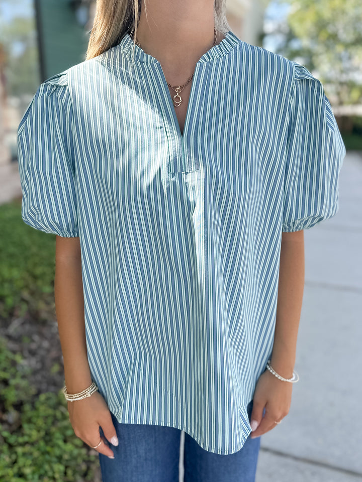 Lainey Top - Simple Stripe Blue/Green
