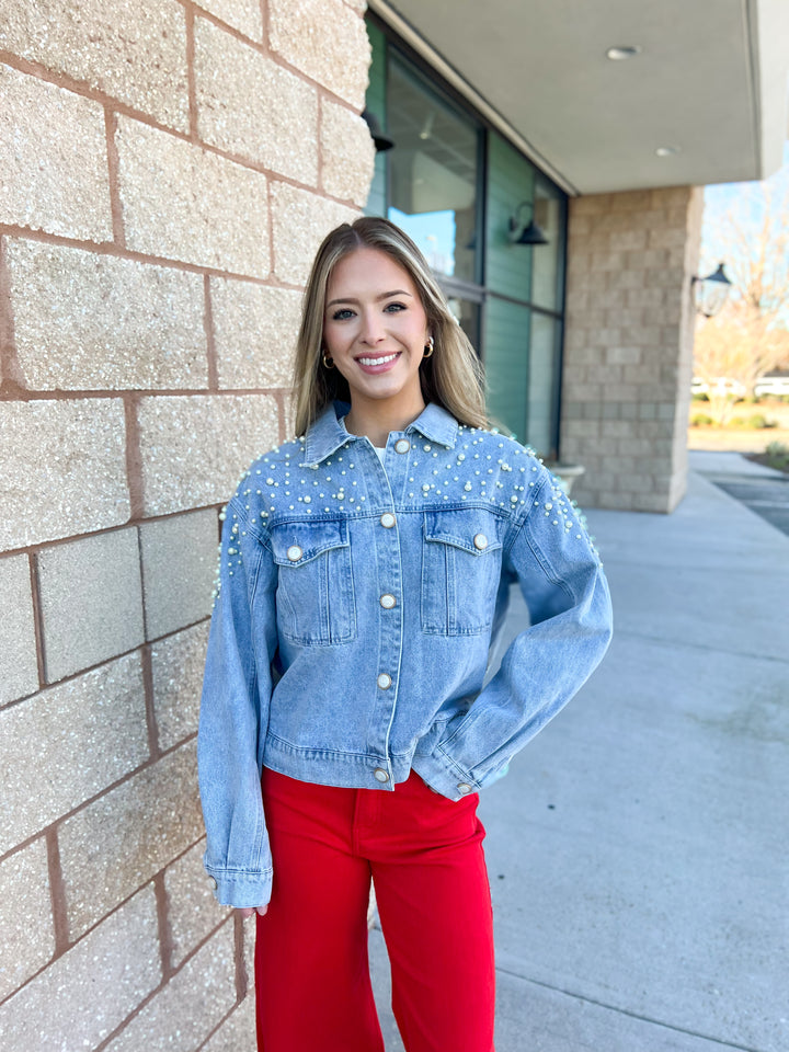 Pearls Please Denim Jacket