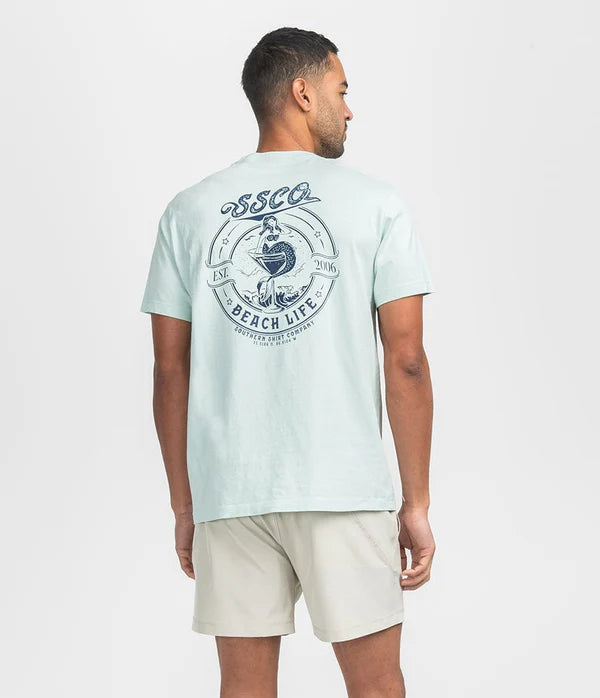 SSCO Men’s Beach Life Badge S/S Pocket T-Shirt - Cool Mist