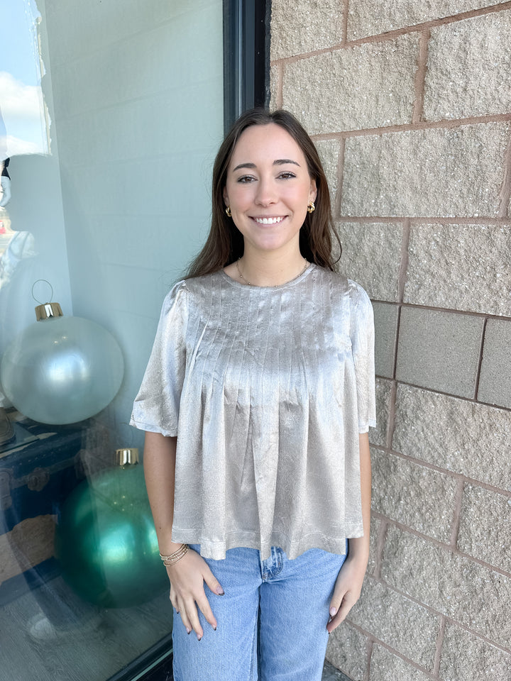 Champagne Pleated Shine Top