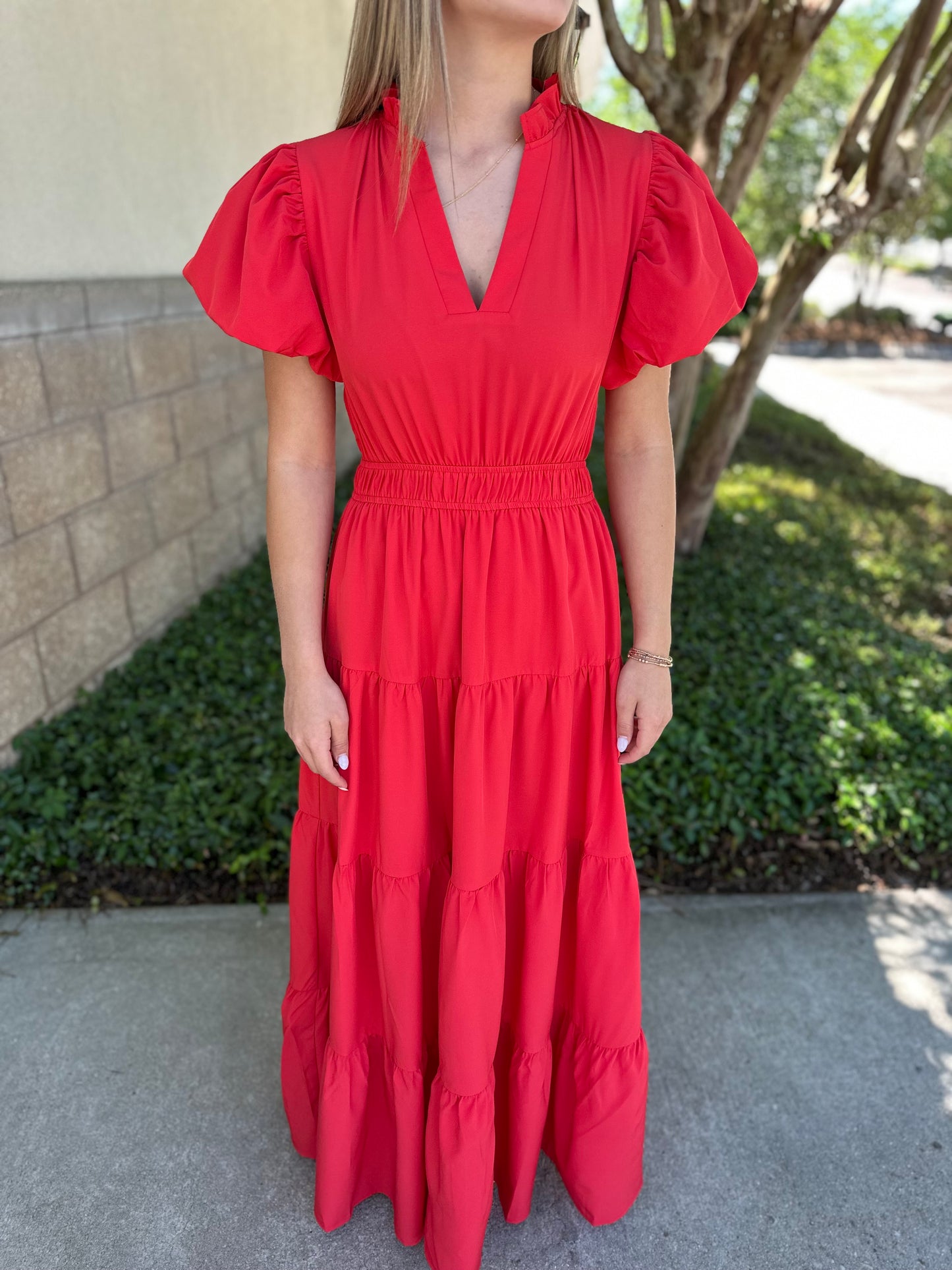 Jade Tiered Puff Sleeve Maxi - Red