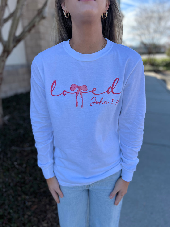 LOVED - JOHN 3:16 White L/S Tee
