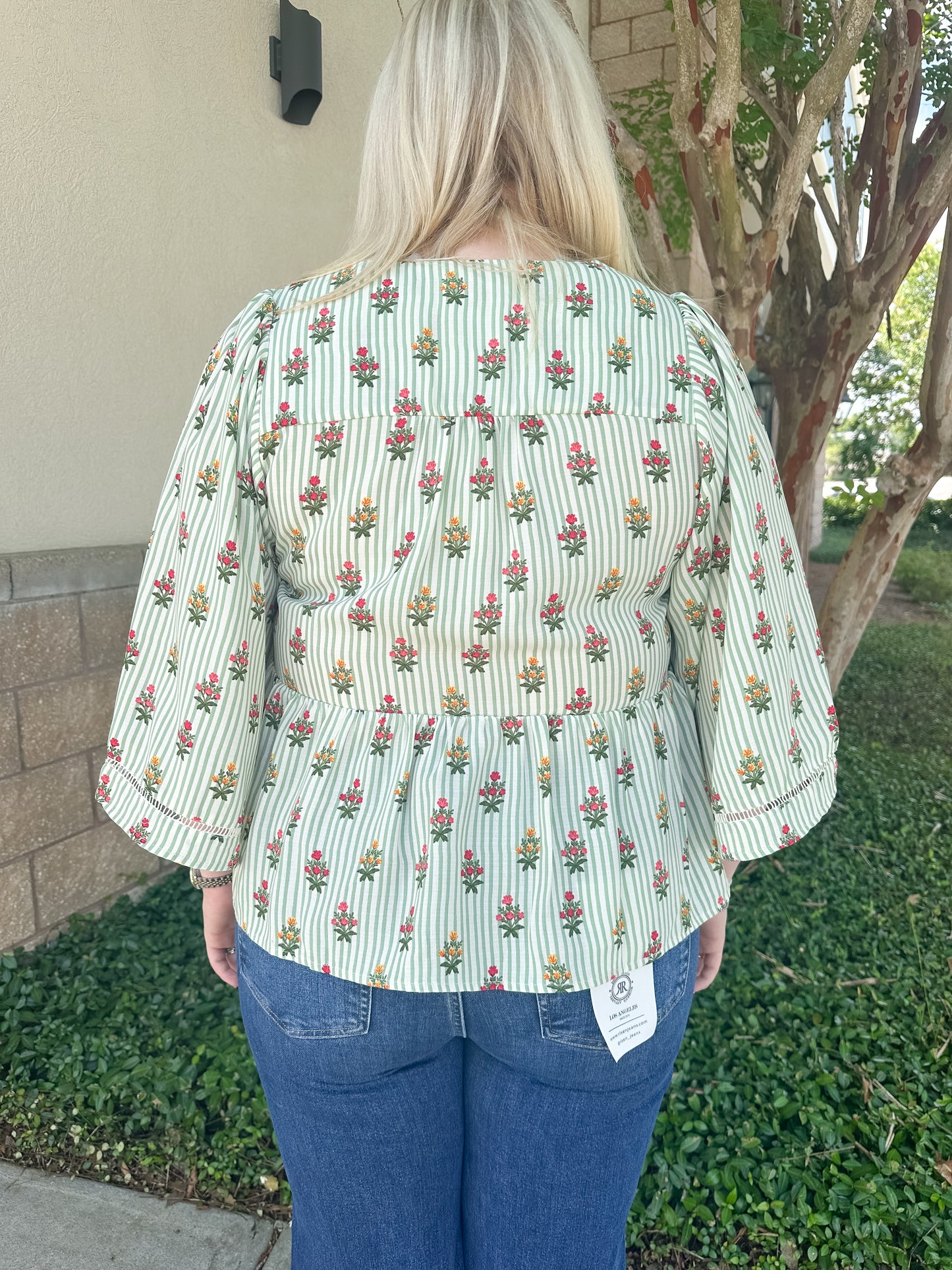 Monroe Top - Cottage Stripes Green