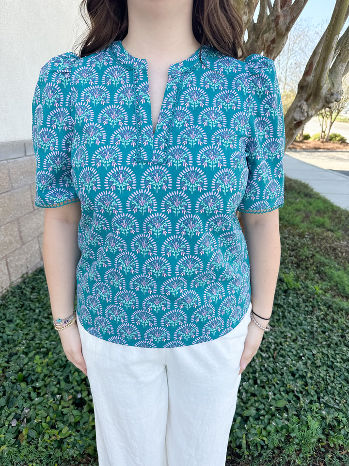 Adelyn Top - Sunshower Flora Ocean