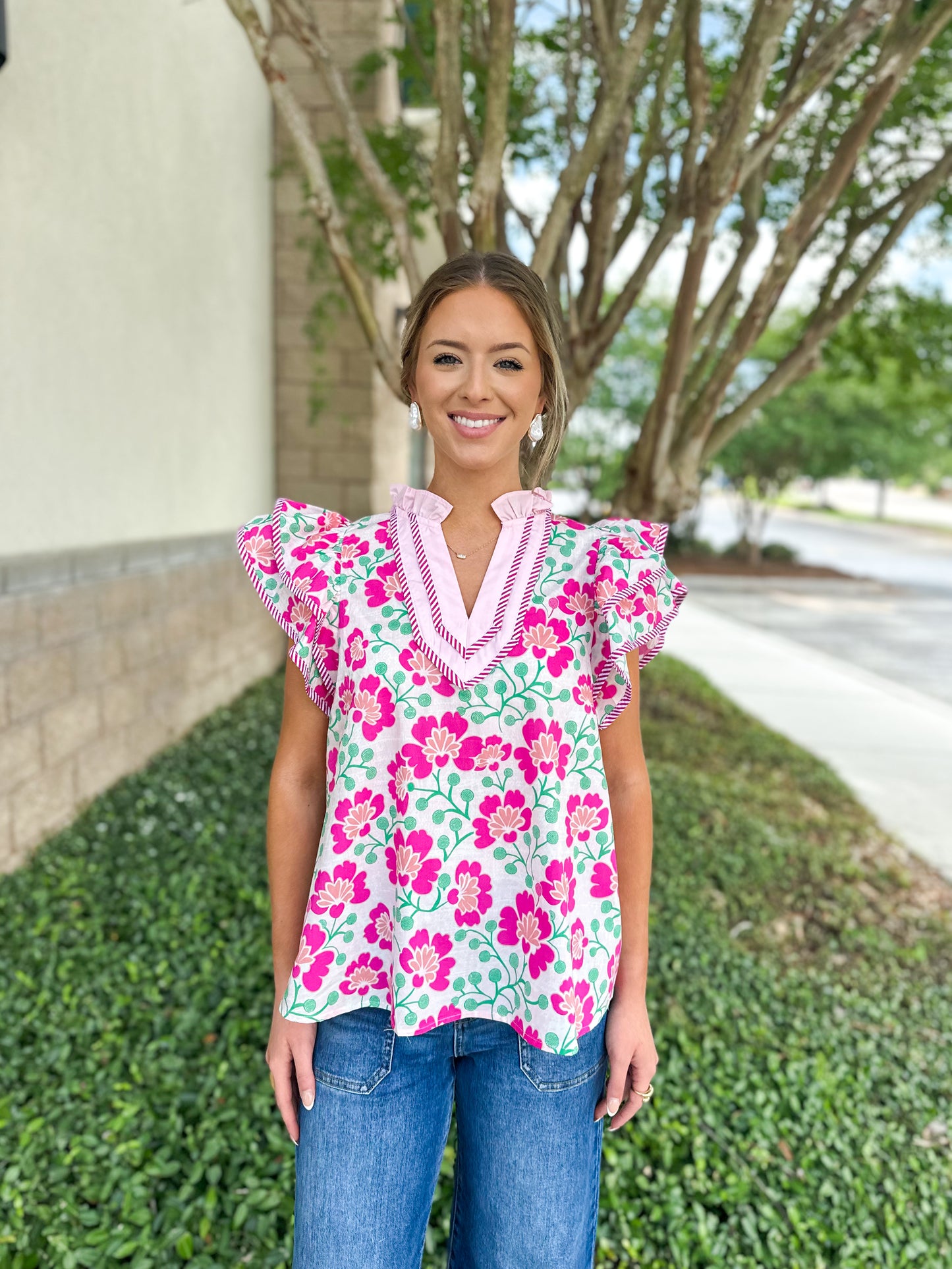 Lila Floral Ruffle Sleeve Top