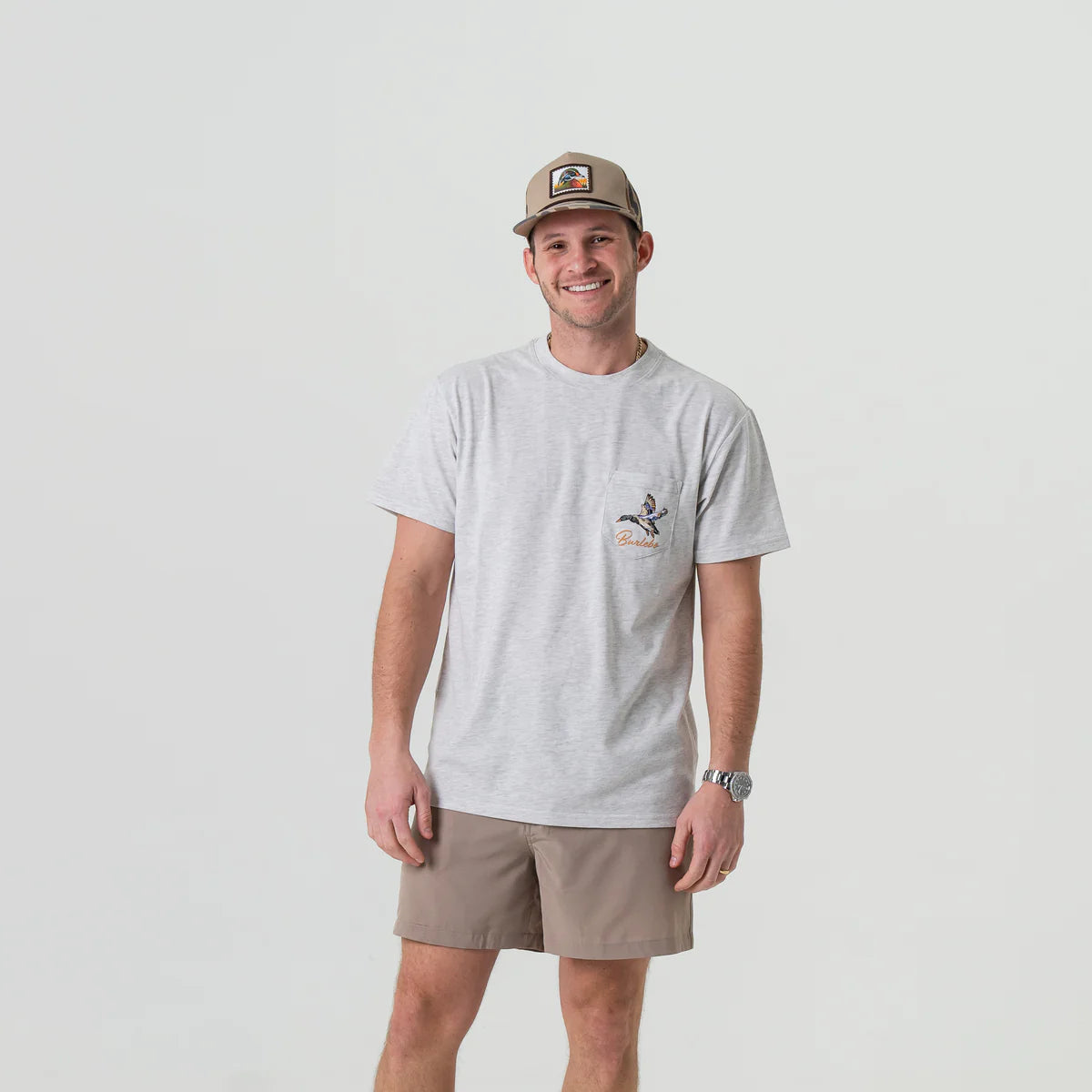 Burlebo Men’s Pintail Triangle Duck S/S Pocket T-Shirt - Heather Ash Grey