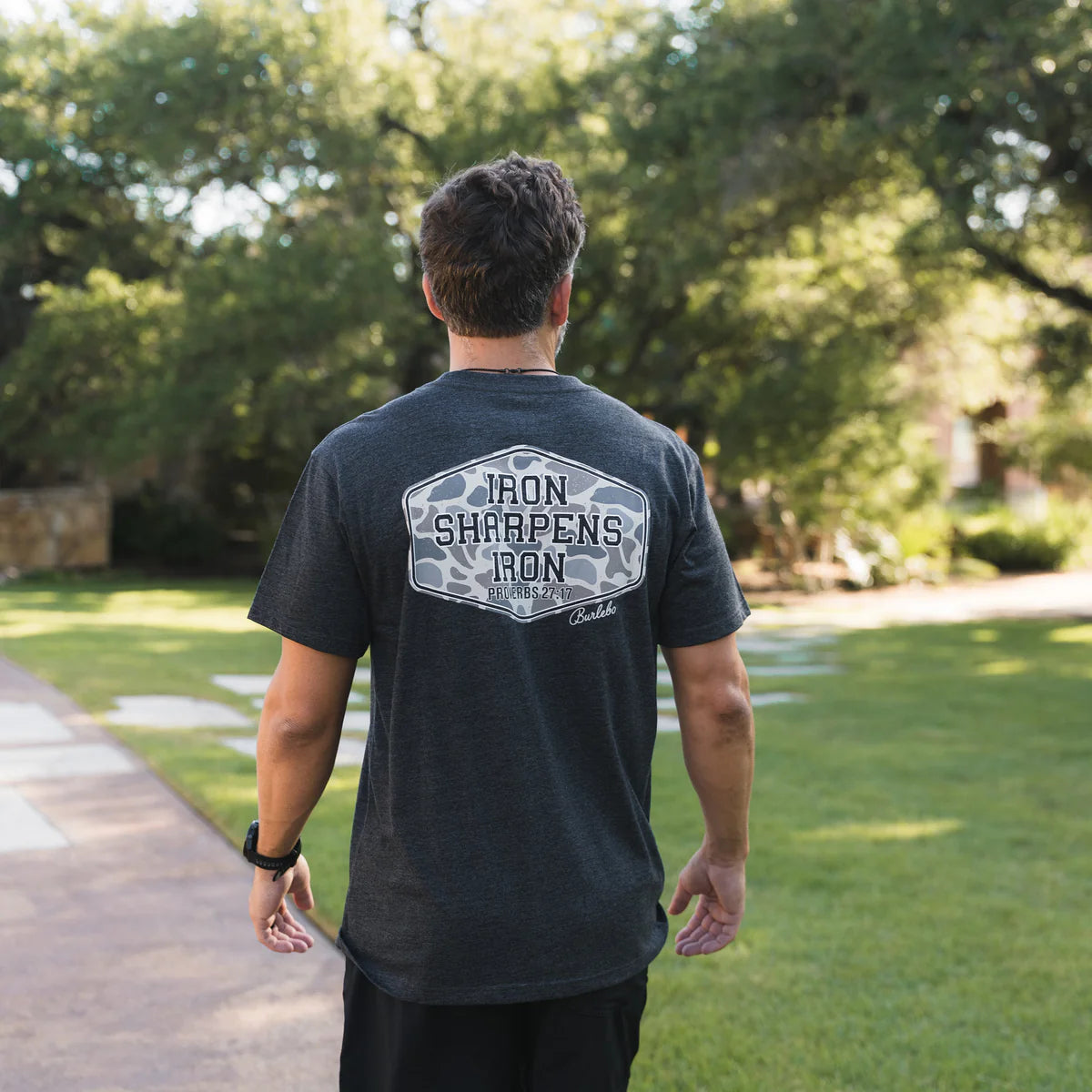 Burlebo Men’s Iron Sharpens Iron Pocket T-Shirt - Heather Black