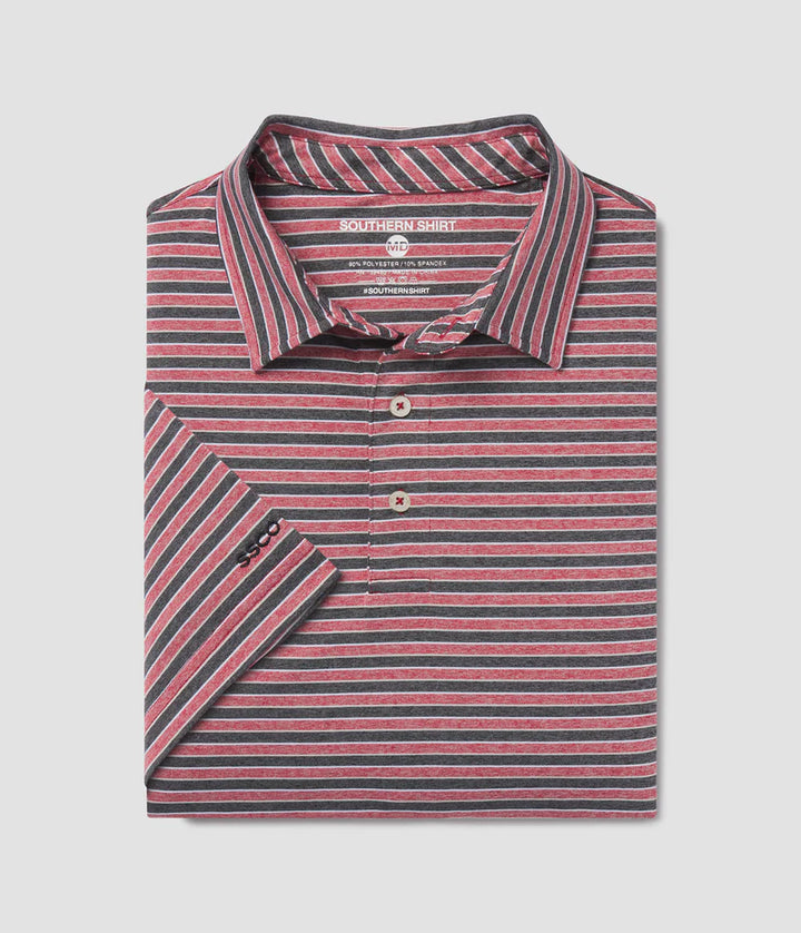 SSCO Men’s Cahaba Heather Stripe Performance Polo - Black Cherry