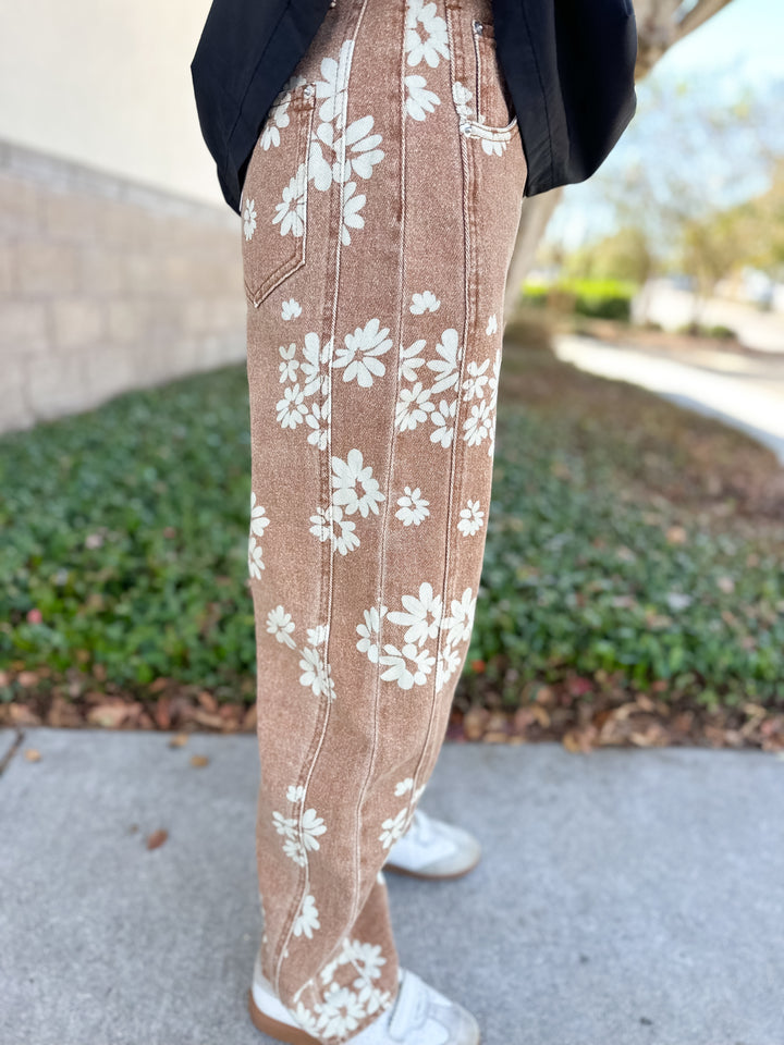 Elena Printed Jeans - Camel