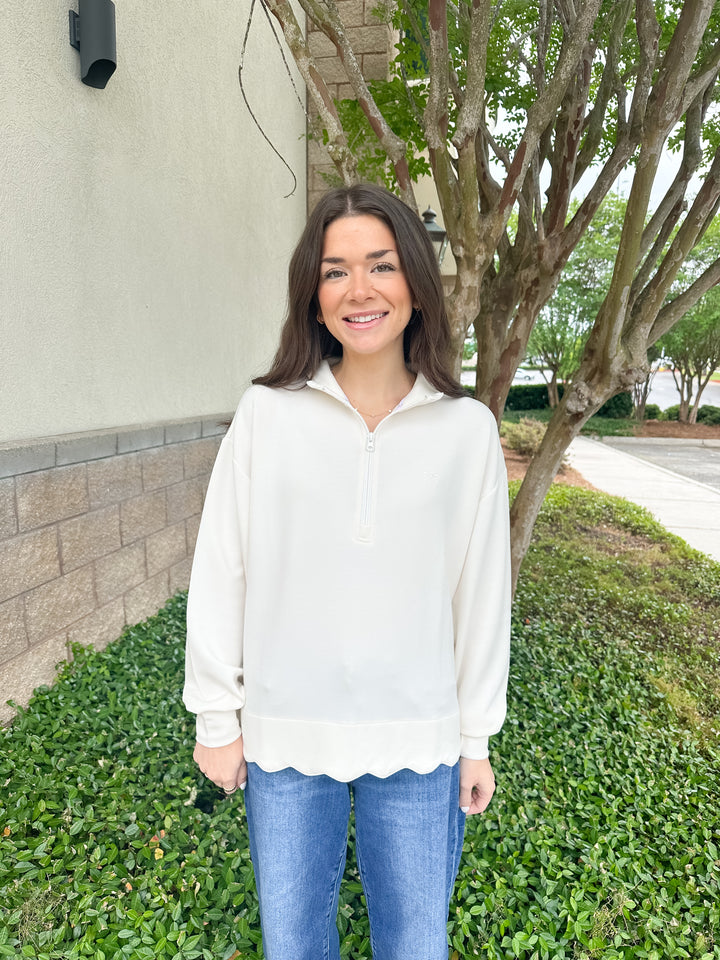 Rae Scalloped Pullover - Pearl