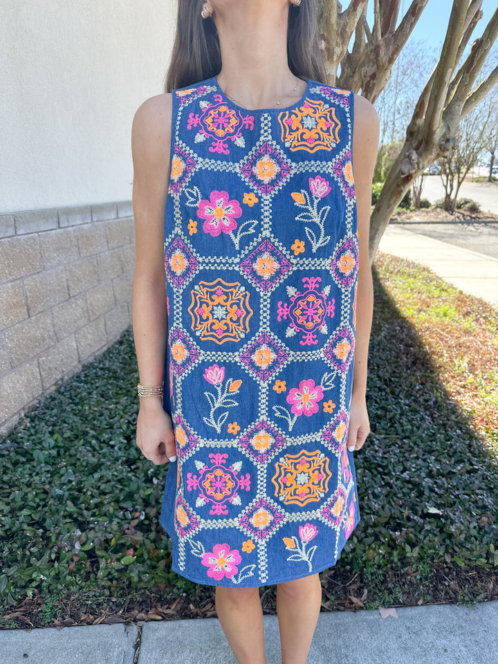 Indigo Garden Shift Dress