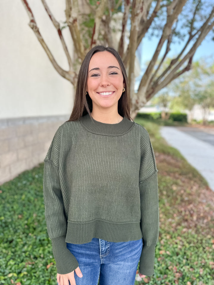 Courtney Ribbed Sweater - Dark Olive