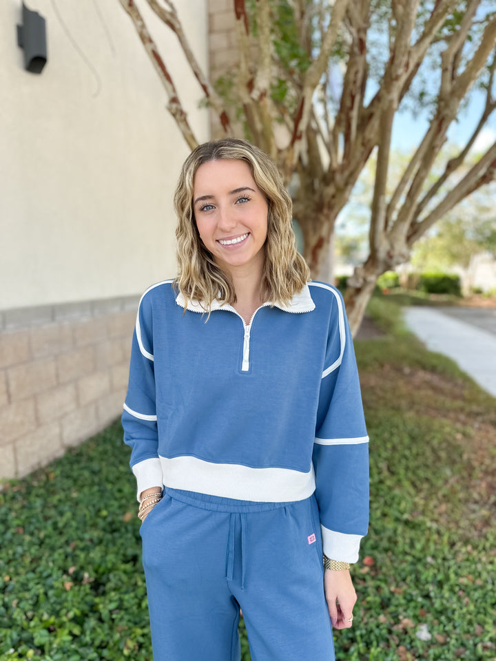 Simply Contrast Quarter Zip - Dark Blue