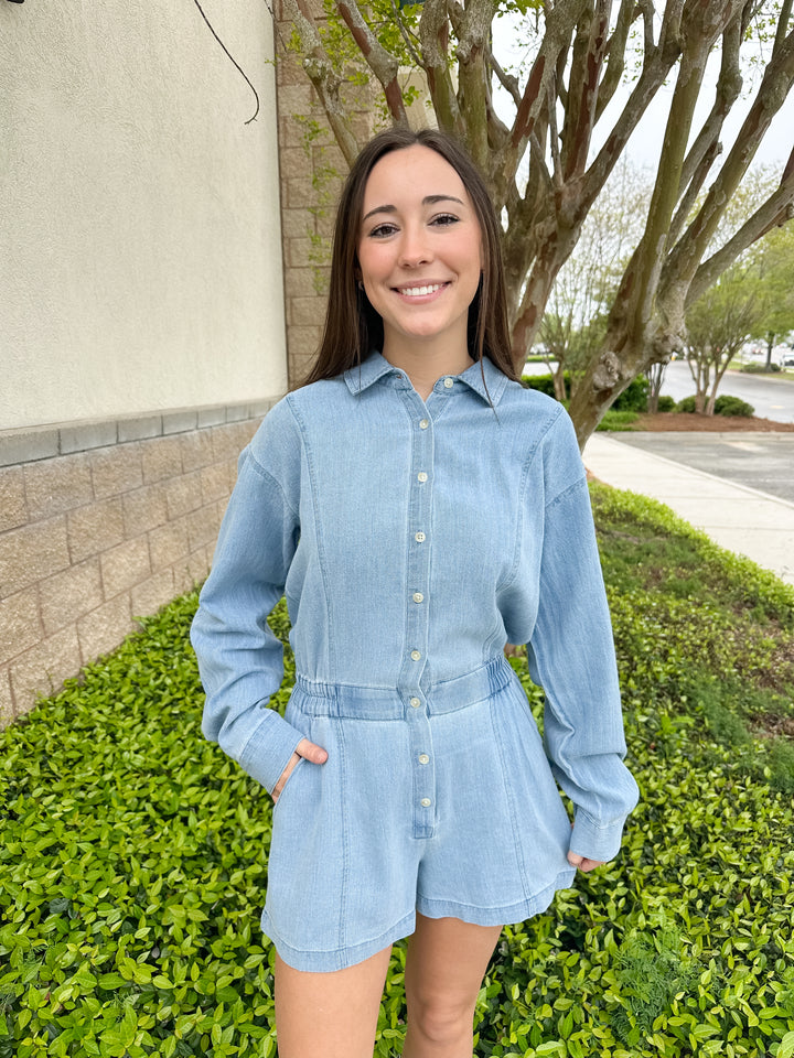 Sully Twill Romper - Lake Blue