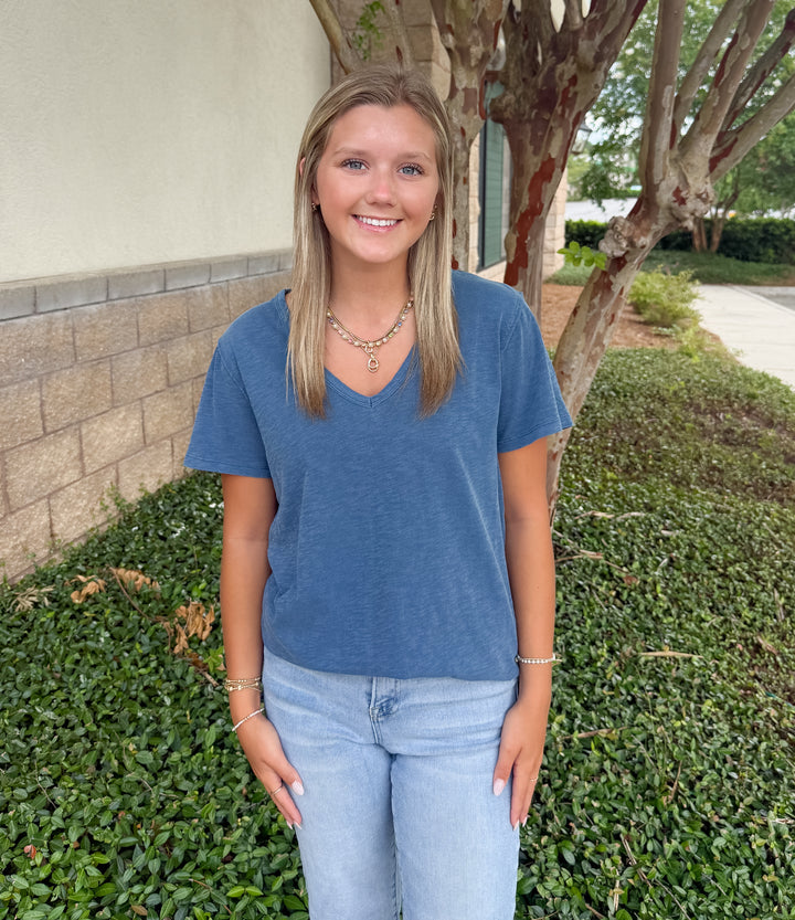 Lively Relaxed V-Neck Tee - Vintage Indigo