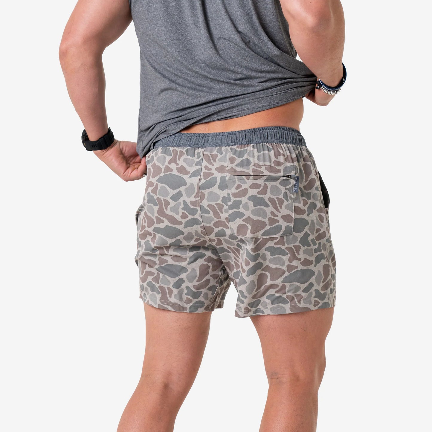 Burlebo Men’s S26 5.5” Athletic Short - Classic Deer Camo - Grey Liner