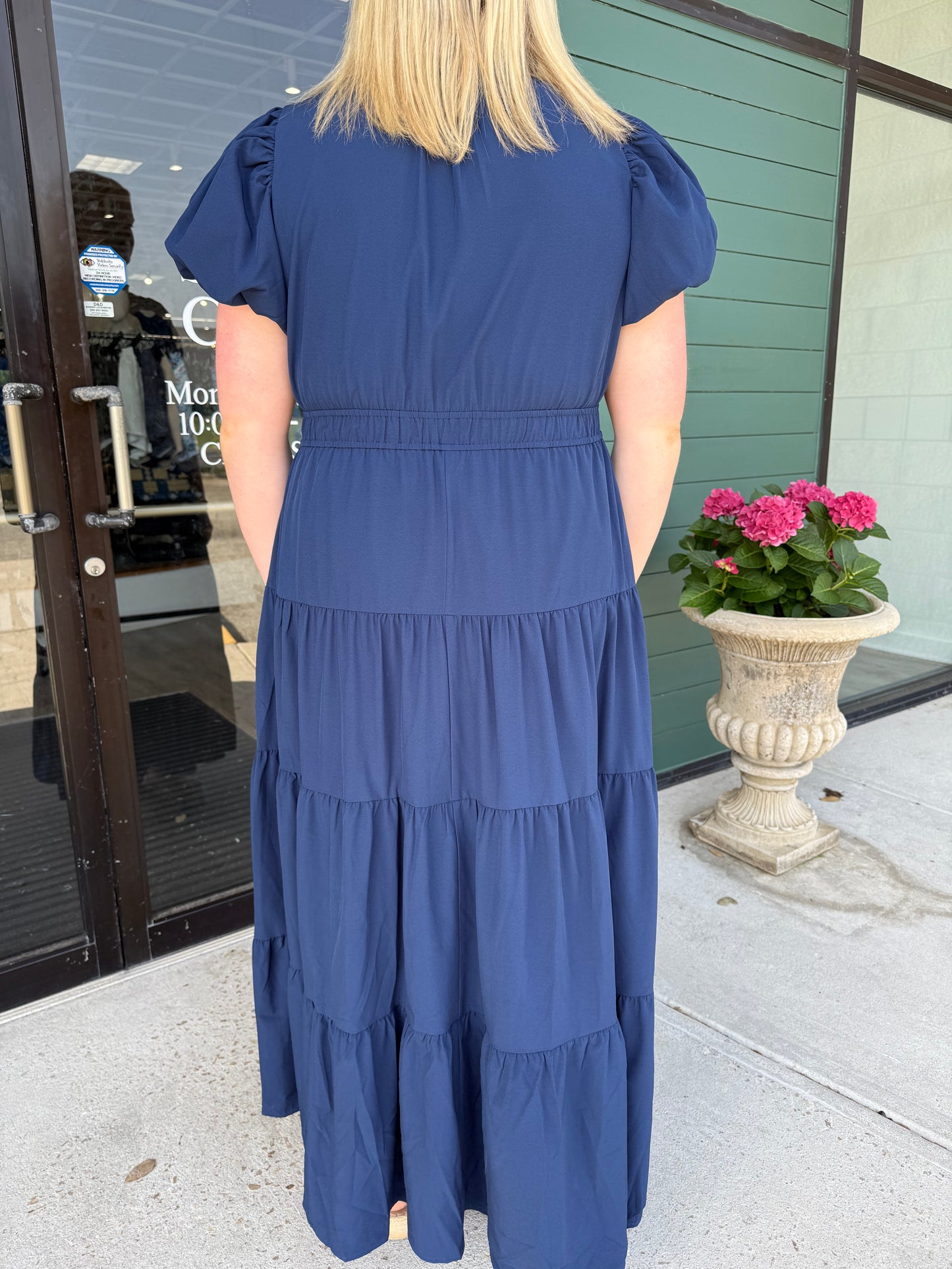 Jade Tiered Puff Sleeve Maxi - Navy Plus