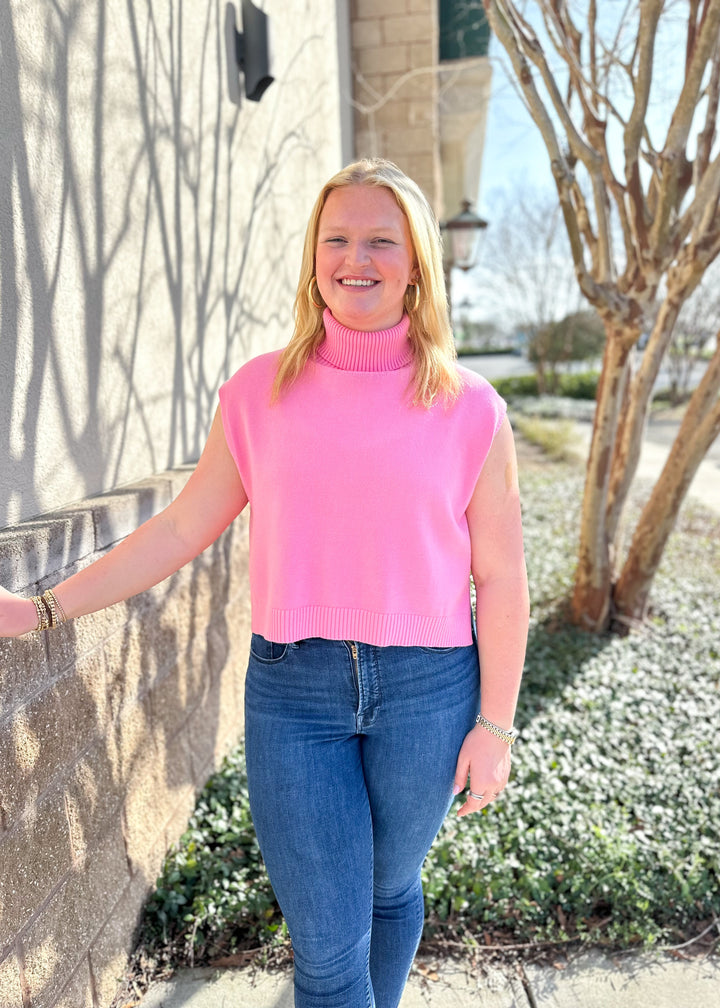 Bailey Turtleneck Hi/Lo Sweater - Pink