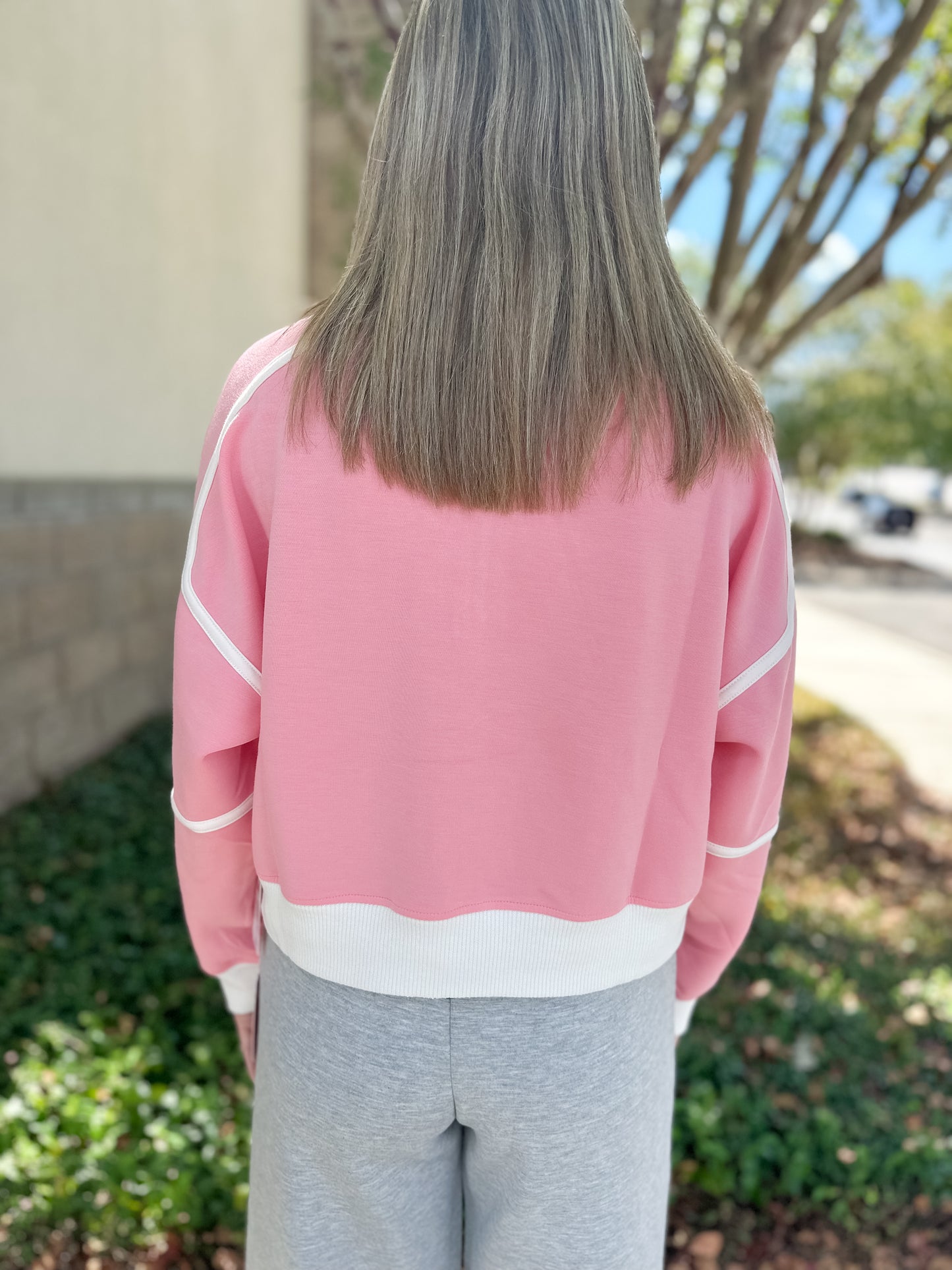 Simply Contrast Quarter Zip - Petal