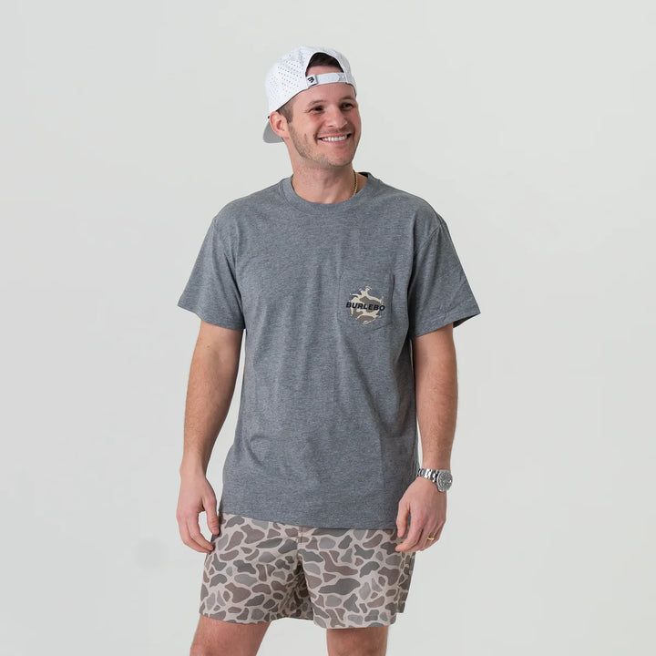 Burlebo Men’s Rad Dad Deer Camo S/S Pocket T-Shirt - Heather Dark Grey