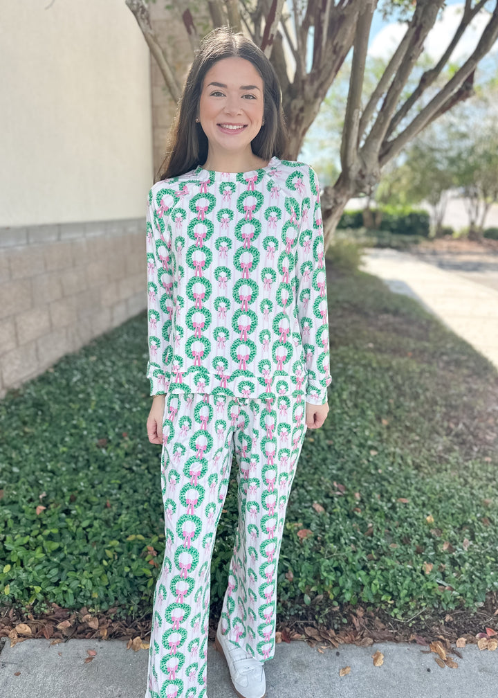 MS Annie PJ Pant Set - Rosy Wreaths