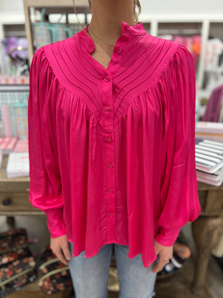 Sassy Satin Blouse - Pink