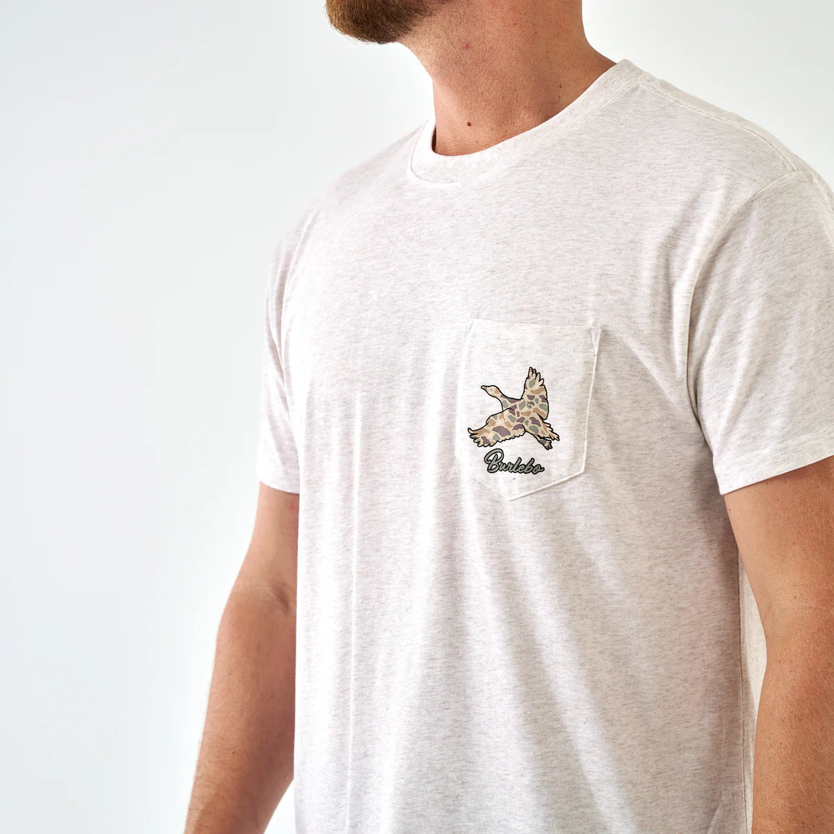 Burlebo Men’s Flying Pintail Camo Duck Pocket T-Shirt - Oatmeal
