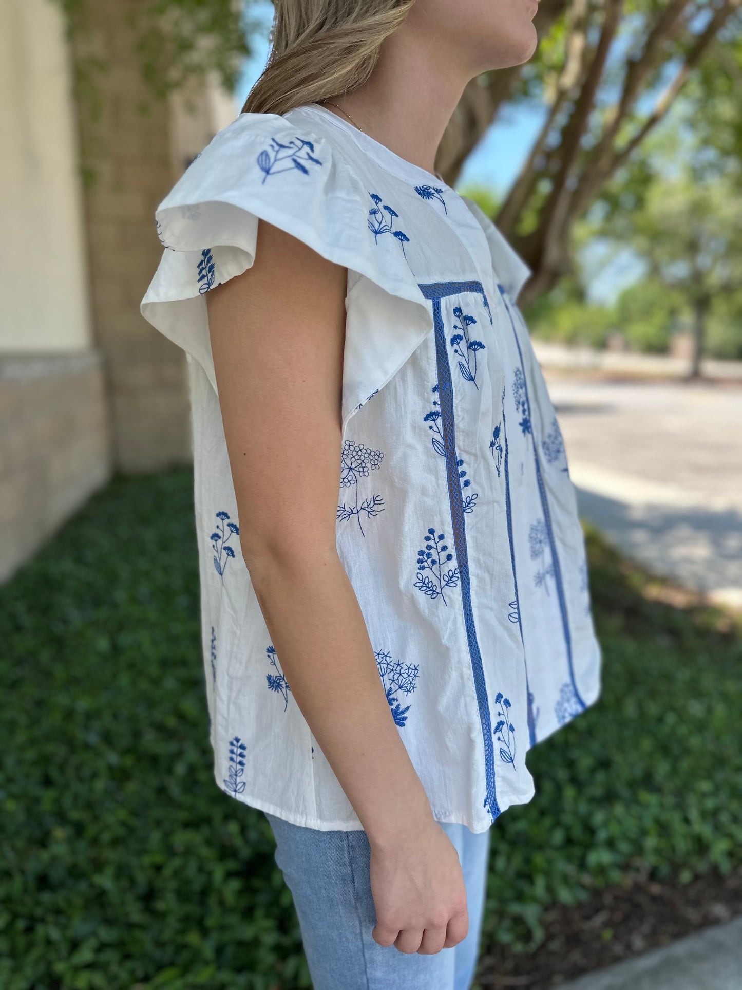 China Blue Floral Top