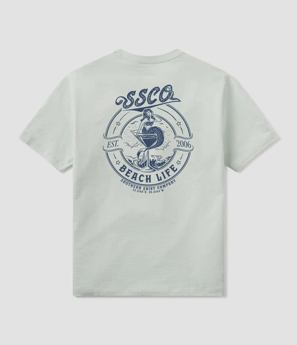 SSCO Men’s Beach Life Badge S/S Pocket T-Shirt - Cool Mist