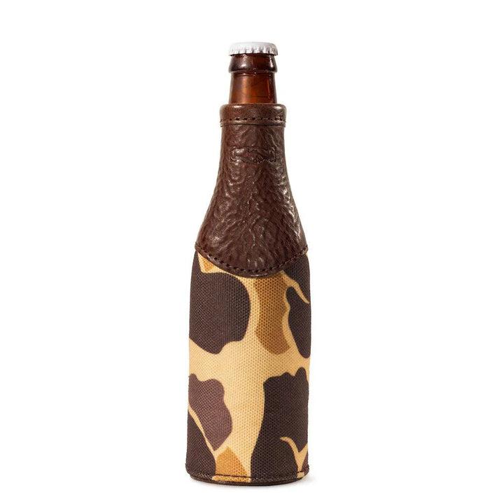 Mission Mercantile Campaign Leather Bottle Koozie - Smoke Vintage Camo