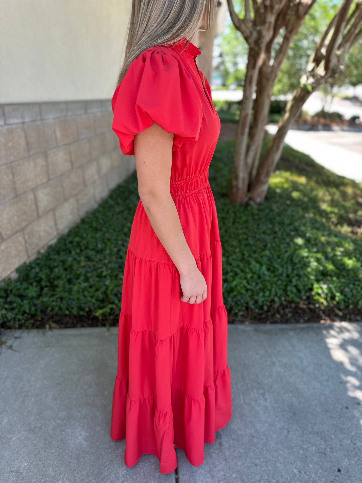 Jade Tiered Puff Sleeve Maxi - Red