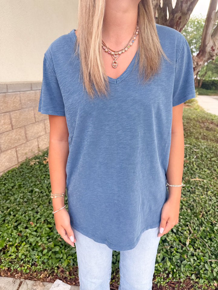 Lively Relaxed V-Neck Tee - Vintage Indigo