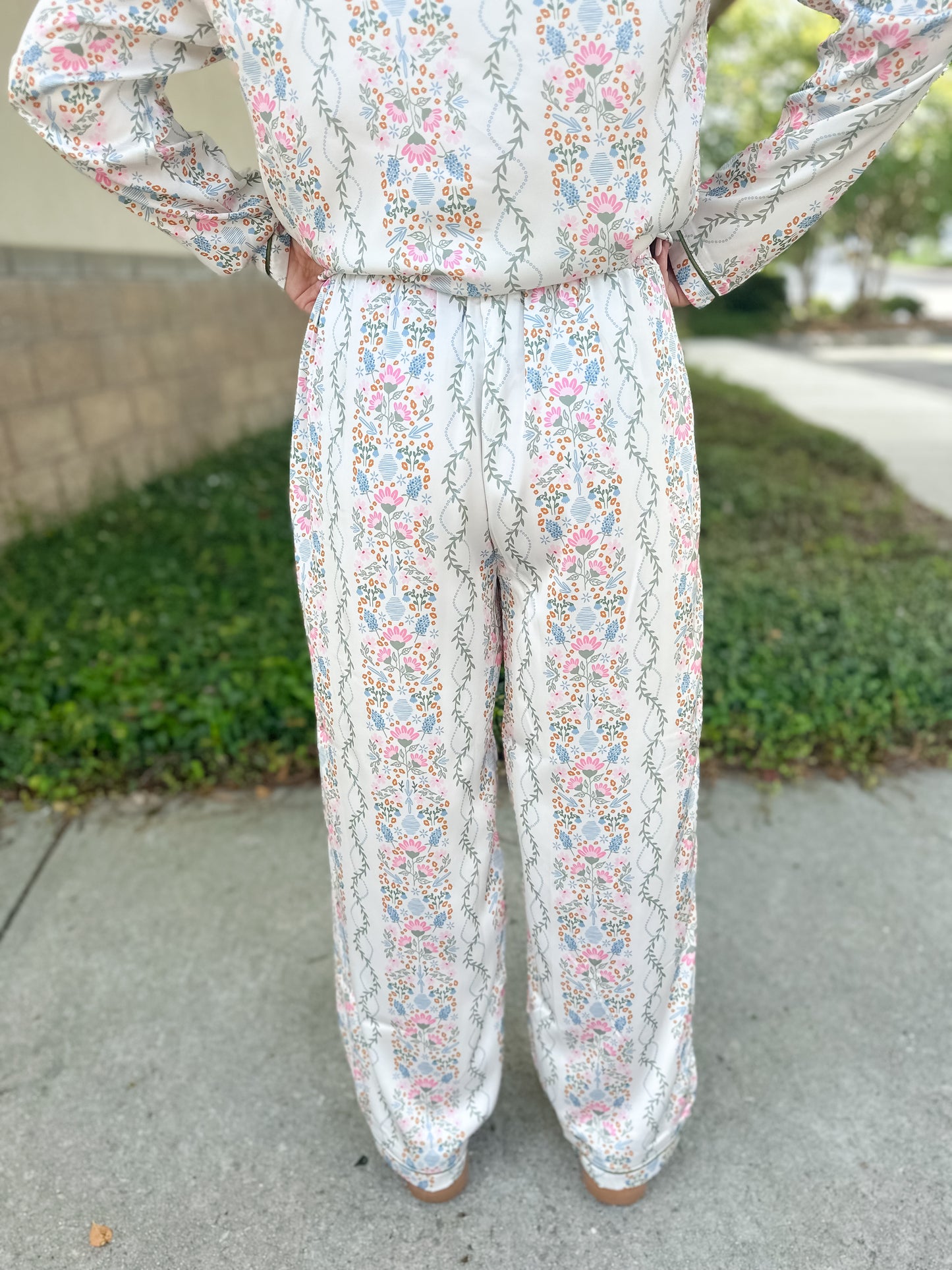Charlotte Ivy Lane Satin Pajama Pant Set - Ivory