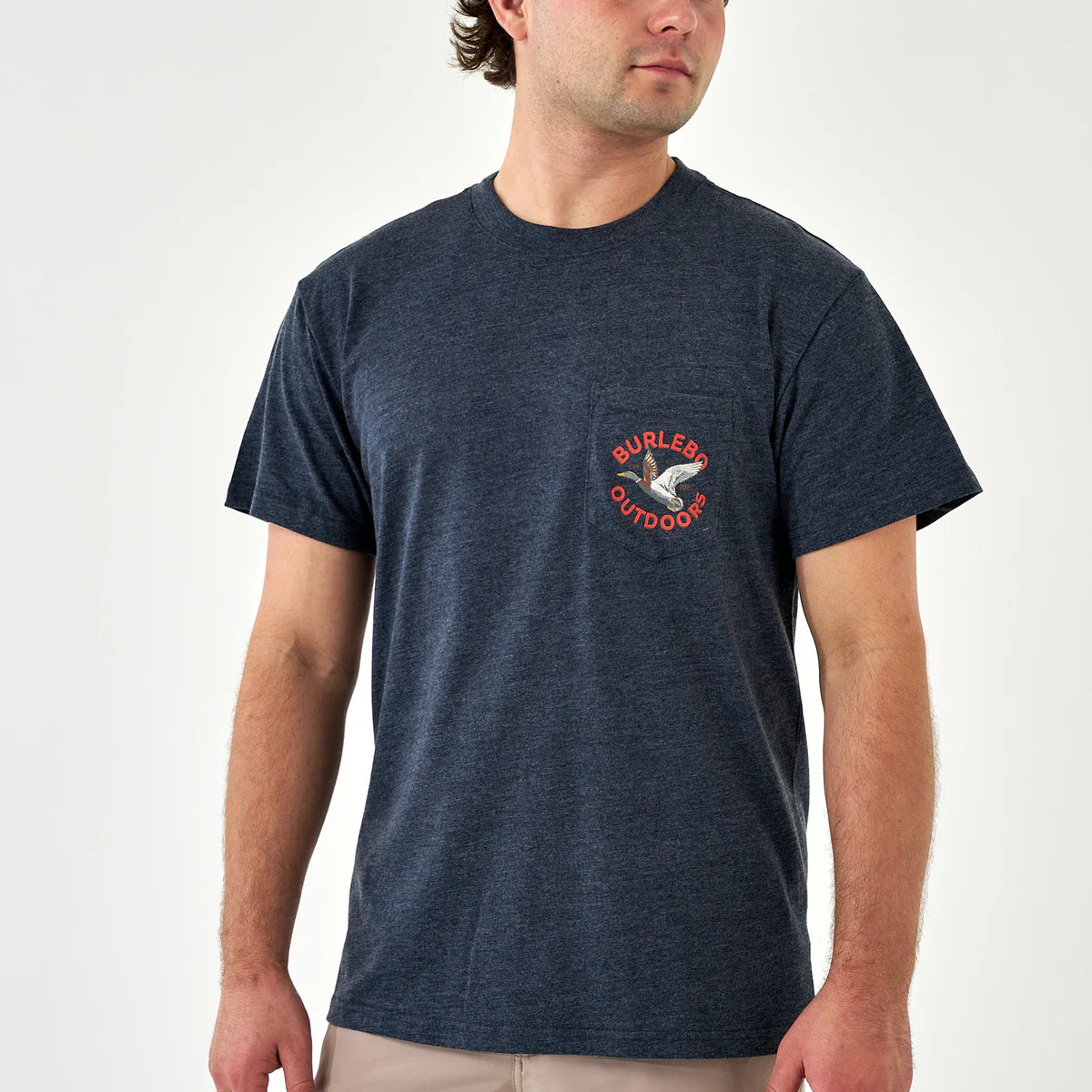Burlebo Men’s Old School Duck Hunt Pocket T-Shirt - Heather Navy