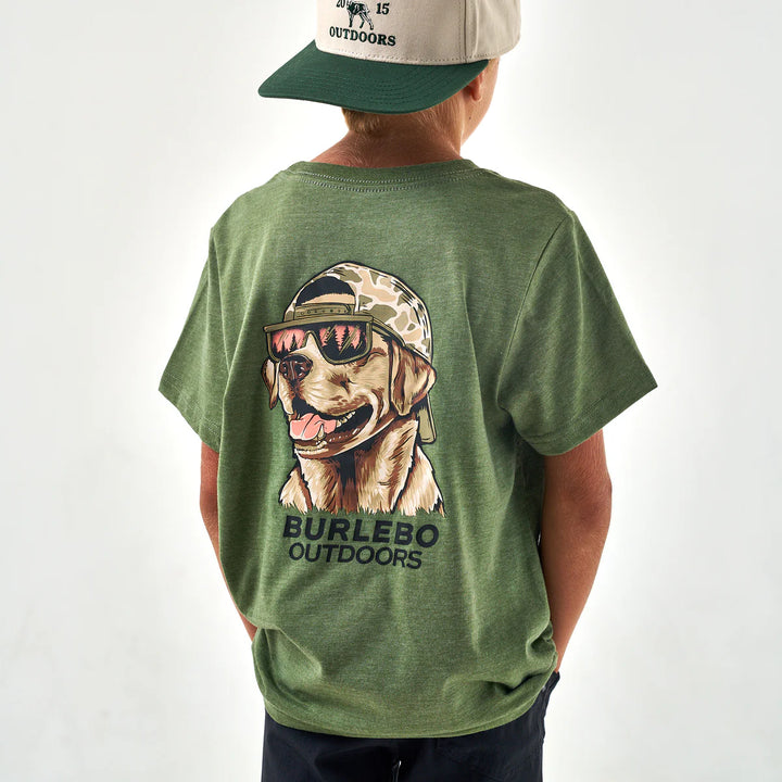 Burlebo Youth Mallard Camo Dog S/S T-Shirt - Heather Olive