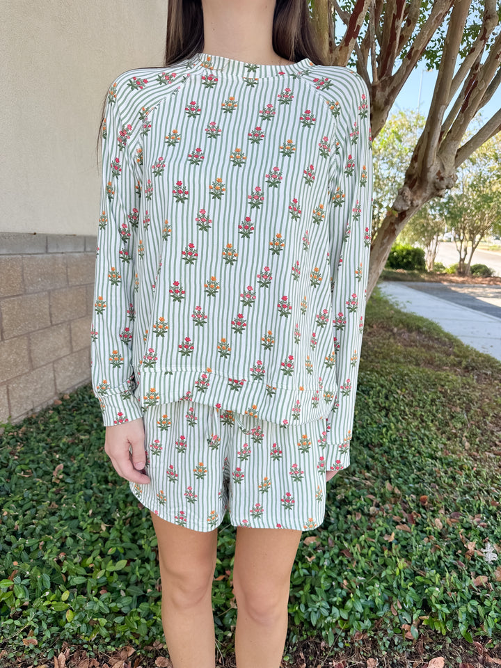 Annie Cottage Stripes Pajama Short Set - Green
