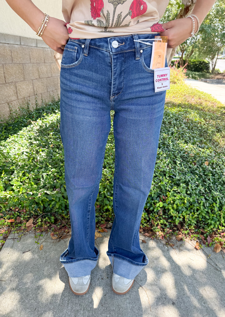 Risen Deidre TC Wide Leg Cuffed Jeans - Dark