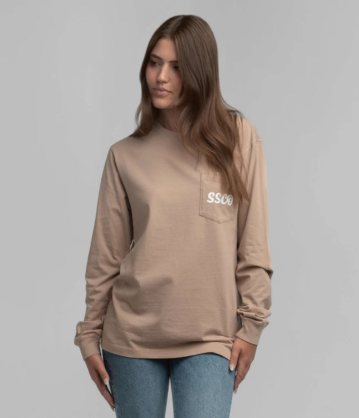 SSCO Women’s On My Mind Puff Print L/S Pocket T-Shirt - Chestnut