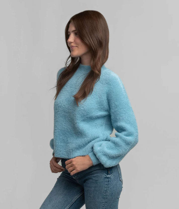 SSCO Women’s Feather Knit Mockneck Sweater - Chalky Blue