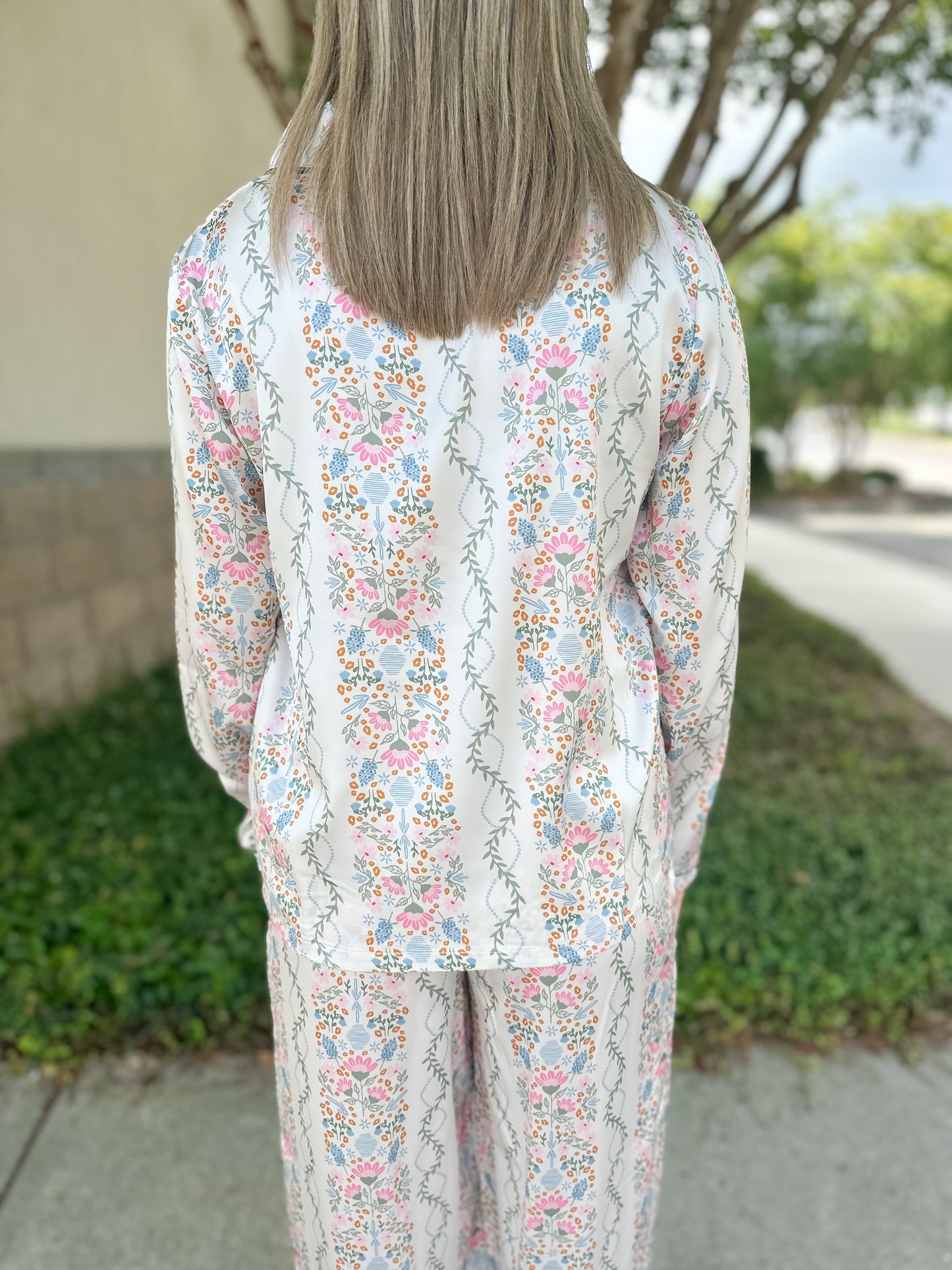 Charlotte Ivy Lane Satin Pajama Pant Set - Ivory