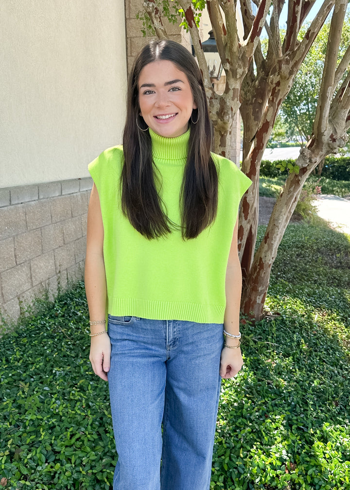 Bailey Turtleneck Hi/Lo Sweater - Lime