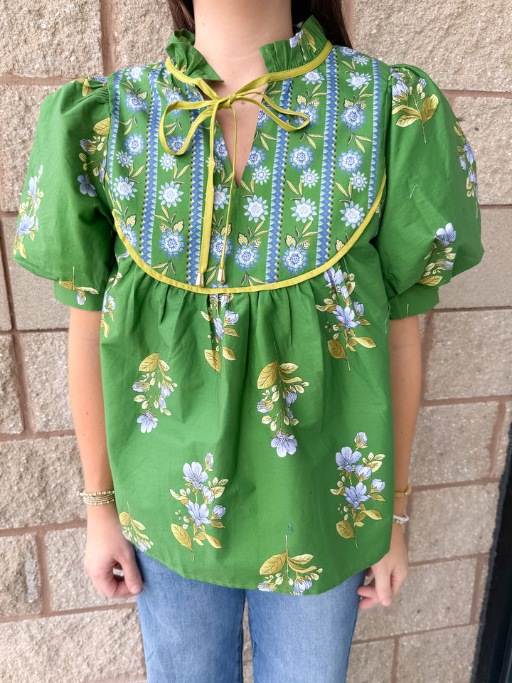 Autumn Bloom Blouse - Green