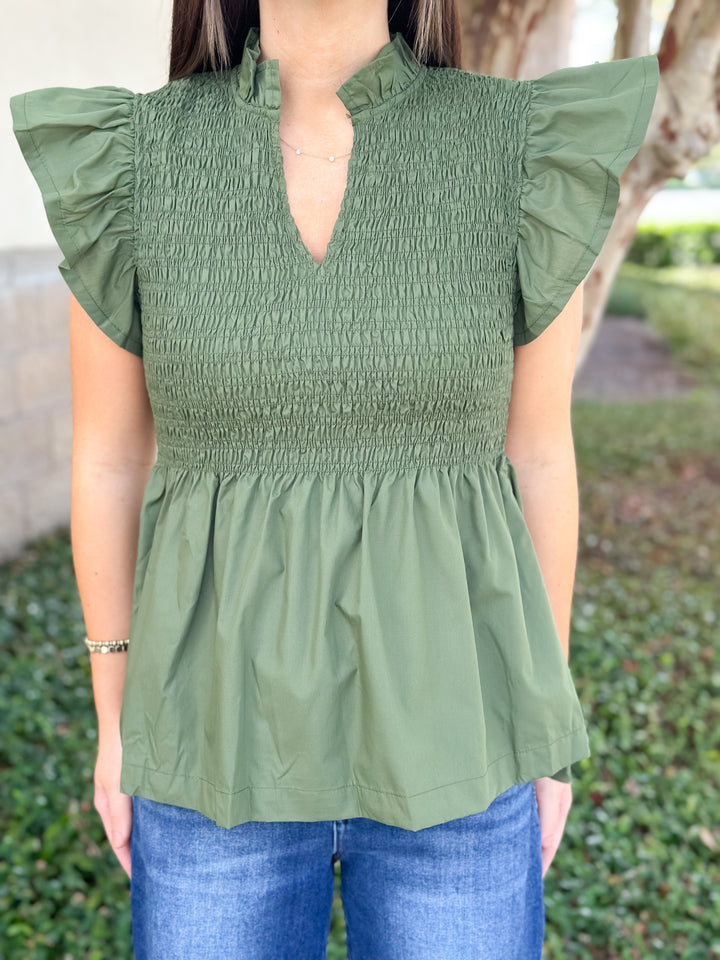 Andy Smocked Top - Olive